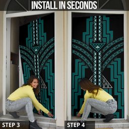 New Zealand Manta Ray Door Cover Maori Tukutuku Taniko Motifs Teal