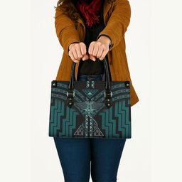 New Zealand Manta Ray Leather Bag Maori Tukutuku Taniko Motifs Teal