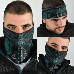 New Zealand Manta Ray Neck Gaiter Maori Tukutuku Taniko Motifs Teal
