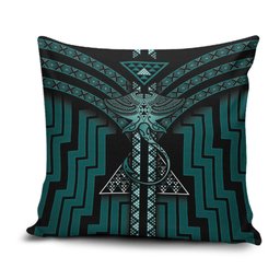 New Zealand Manta Ray Pillow Cover Maori Tukutuku Taniko Motifs Teal