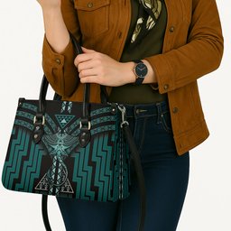 New Zealand Manta Ray Leather Bag Maori Tukutuku Taniko Motifs Teal