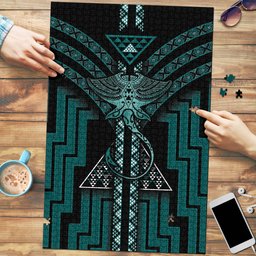 New Zealand Manta Ray Puzzle Maori Tukutuku Taniko Motifs Teal