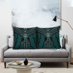 New Zealand Manta Ray Pillow Cover Maori Tukutuku Taniko Motifs Teal
