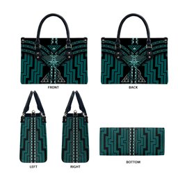 New Zealand Manta Ray Leather Bag Maori Tukutuku Taniko Motifs Teal