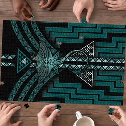 New Zealand Manta Ray Puzzle Maori Tukutuku Taniko Motifs Teal