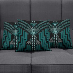 New Zealand Manta Ray Pillow Cover Maori Tukutuku Taniko Motifs Teal