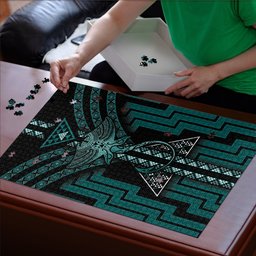 New Zealand Manta Ray Puzzle Maori Tukutuku Taniko Motifs Teal