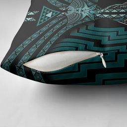 New Zealand Manta Ray Pillow Cover Maori Tukutuku Taniko Motifs Teal