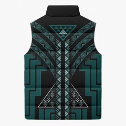 New Zealand Manta Ray Sleeveless Puffer Jacket Maori Tukutuku Taniko Motifs Teal