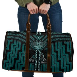 New Zealand Manta Ray Travel Bag Maori Tukutuku Taniko Motifs Teal