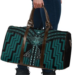 New Zealand Manta Ray Travel Bag Maori Tukutuku Taniko Motifs Teal