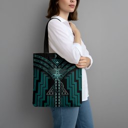New Zealand Manta Ray Tote Bag Maori Tukutuku Taniko Motifs Teal