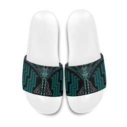 New Zealand Manta Ray Slide Sandals Maori Tukutuku Taniko Motifs Teal