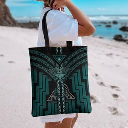 New Zealand Manta Ray Tote Bag Maori Tukutuku Taniko Motifs Teal