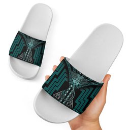 New Zealand Manta Ray Slide Sandals Maori Tukutuku Taniko Motifs Teal