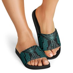 New Zealand Manta Ray Slide Sandals Maori Tukutuku Taniko Motifs Teal