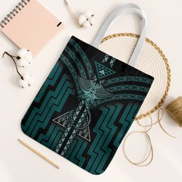 New Zealand Manta Ray Tote Bag Maori Tukutuku Taniko Motifs Teal