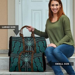 New Zealand Manta Ray Travel Bag Maori Tukutuku Taniko Motifs Teal