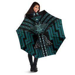 New Zealand Manta Ray Umbrella Maori Tukutuku Taniko Motifs Teal