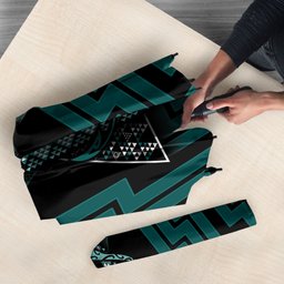 New Zealand Manta Ray Umbrella Maori Tukutuku Taniko Motifs Teal