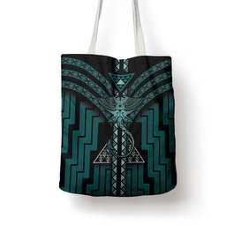 New Zealand Manta Ray Tote Bag Maori Tukutuku Taniko Motifs Teal