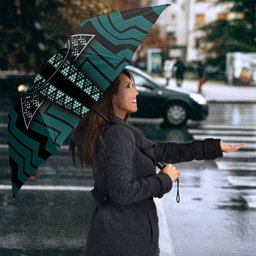 New Zealand Manta Ray Umbrella Maori Tukutuku Taniko Motifs Teal