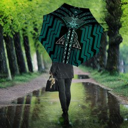 New Zealand Manta Ray Umbrella Maori Tukutuku Taniko Motifs Teal