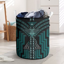 New Zealand Manta Ray Laundry Basket Maori Tukutuku Taniko Motifs Teal