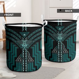 New Zealand Manta Ray Laundry Basket Maori Tukutuku Taniko Motifs Teal
