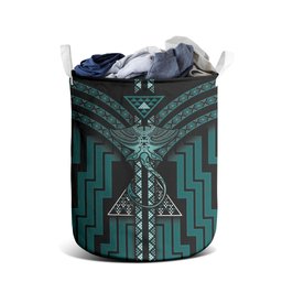 New Zealand Manta Ray Laundry Basket Maori Tukutuku Taniko Motifs Teal