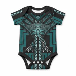 New Zealand Manta Ray Baby Onesie Maori Tukutuku Taniko Motifs Teal