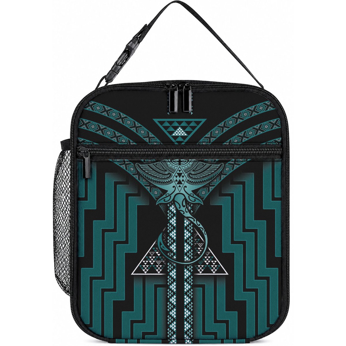 New Zealand Manta Ray Lunch Bag Maori Tukutuku Taniko Motifs Teal