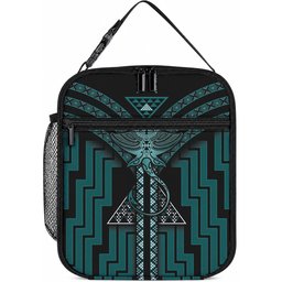 New Zealand Manta Ray Lunch Bag Maori Tukutuku Taniko Motifs Teal