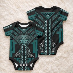 New Zealand Manta Ray Baby Onesie Maori Tukutuku Taniko Motifs Teal