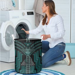 New Zealand Manta Ray Laundry Basket Maori Tukutuku Taniko Motifs Teal