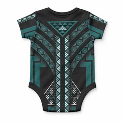 New Zealand Manta Ray Baby Onesie Maori Tukutuku Taniko Motifs Teal