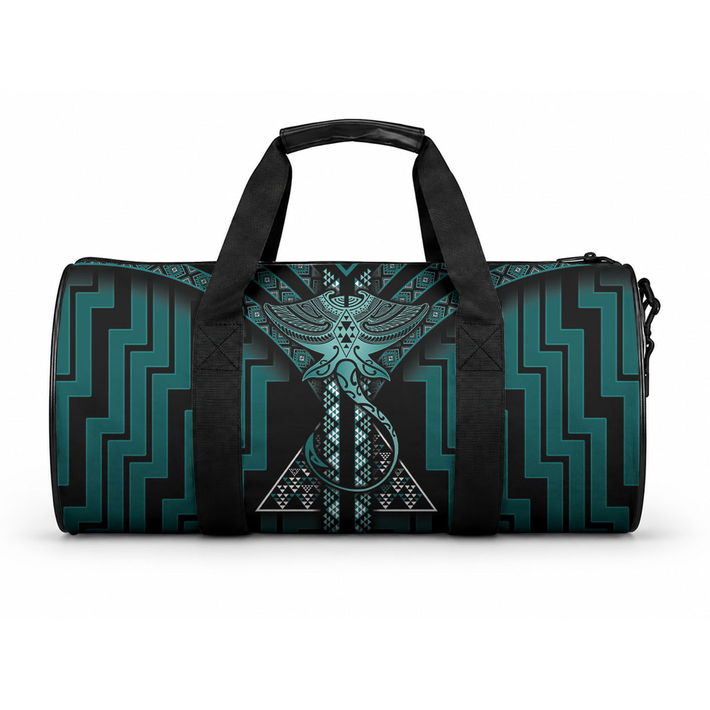 New Zealand Manta Ray Duffle Bag Maori Tukutuku Taniko Motifs Teal