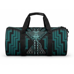 New Zealand Manta Ray Duffle Bag Maori Tukutuku Taniko Motifs Teal