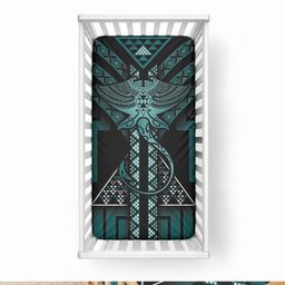 New Zealand Manta Ray Baby Bed Cover Maori Tukutuku Taniko Motifs Teal