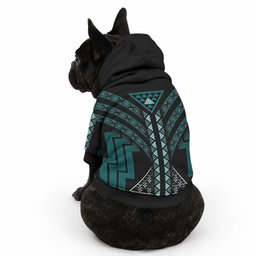 New Zealand Manta Ray Pet Hoodie Maori Tukutuku Taniko Motifs Teal