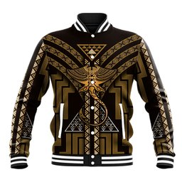 New Zealand Manta Ray Baseball Jacket Maori Tukutuku Taniko Motifs Gold