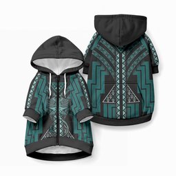 New Zealand Manta Ray Pet Hoodie Maori Tukutuku Taniko Motifs Teal