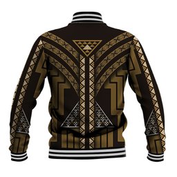 New Zealand Manta Ray Baseball Jacket Maori Tukutuku Taniko Motifs Gold