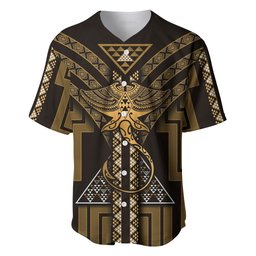 New Zealand Manta Ray Baseball Jersey Maori Tukutuku Taniko Motifs Gold