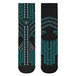 New Zealand Manta Ray Crew Socks Maori Tukutuku Taniko Motifs Teal