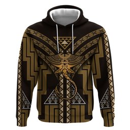 New Zealand Manta Ray Hoodie Maori Tukutuku Taniko Motifs Gold