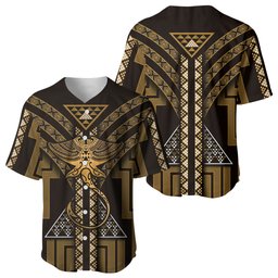 New Zealand Manta Ray Baseball Jersey Maori Tukutuku Taniko Motifs Gold