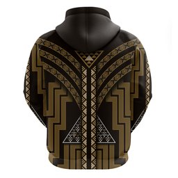 New Zealand Manta Ray Hoodie Maori Tukutuku Taniko Motifs Gold