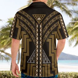 New Zealand Manta Ray Hawaiian Shirt Maori Tukutuku Taniko Motifs Gold
