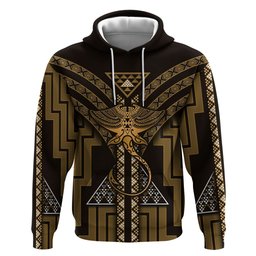 New Zealand Manta Ray Zip Hoodie Maori Tukutuku Taniko Motifs Gold